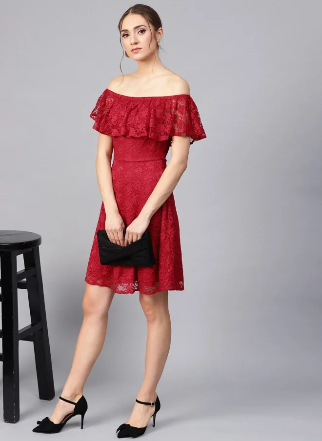 STREET 9 Red Lace Layered Fit & Flare Dress for Women