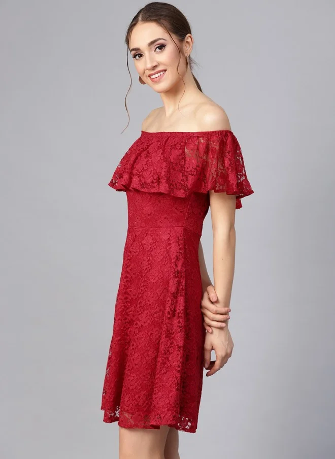 STREET 9 Red Lace Layered Fit & Flare Dress for Women