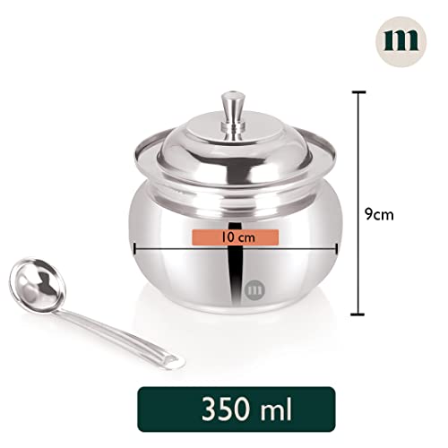 MARU Stainless Steel Ghee Pot With Spoon & Lid Set Of 2 Pcs, Elegant Ghee Dispenser Container For Kitchen Storage Set, Multipurpose Oil, Sauce, Ghee Storage Container For Kitchen, 350Ml, Silver - Image 2