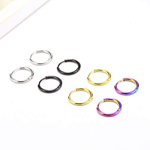Vishoca Surgical Stainless Steel Thin Hoop Earrings 6mm/8mm/10mm Small Huggie Hoop Earrings for Women and Men (C: Diameter 10mm (4 Color),4 Pairs) - Image 2