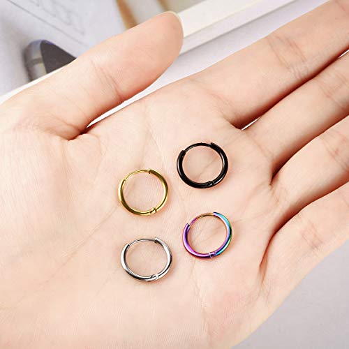 Vishoca Surgical Stainless Steel Thin Hoop Earrings 6mm/8mm/10mm Small Huggie Hoop Earrings for Women and Men (C: Diameter 10mm (4 Color),4 Pairs) - Image 3