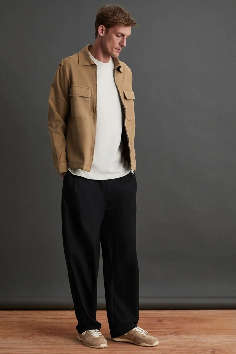جريميلانج Benny Men's Double Pocket Zippered Beige Jacket