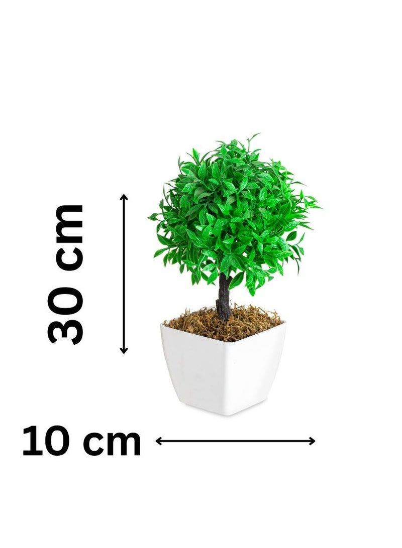 شجرة كوكبية صناعية صغيرة في وعاء أبيض لتزيين المنزل والمكتب وديكور الرف 30 * 10 سم. - Image 2