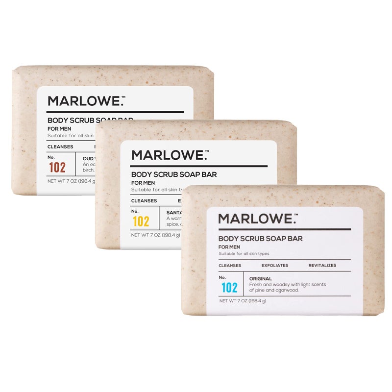 MARLOWE. No.102 Menâ€™s Body Scrub Soap (Variety Trio) â€“ Best Exfoliating Bars with Natural Ingredients & Green Tea Extract, 3 Amazing Scents, Holiday Gift, Stocking Stuffer for Men - Image 1