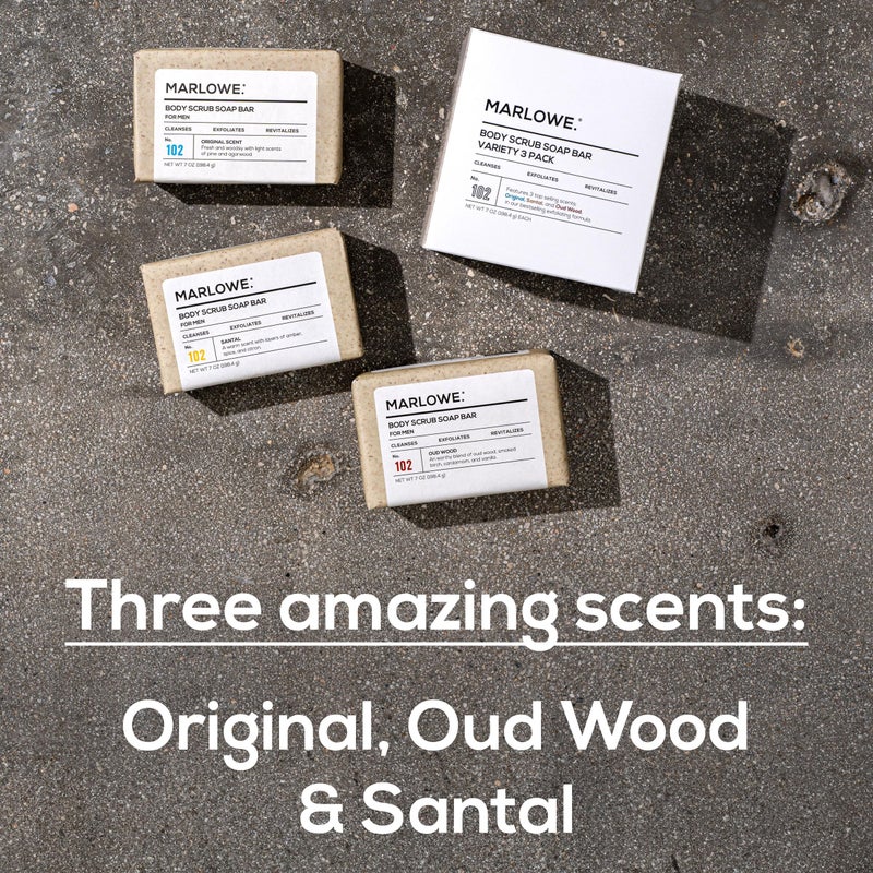 MARLOWE. No.102 Menâ€™s Body Scrub Soap (Variety Trio) â€“ Best Exfoliating Bars with Natural Ingredients & Green Tea Extract, 3 Amazing Scents, Holiday Gift, Stocking Stuffer for Men - Image 3
