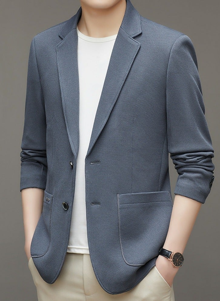Loquat Mens Suit Collar Coats Casual Slim Fit Knitting Suit Jacket Lightweight Business 2 Button Blazers Grey 