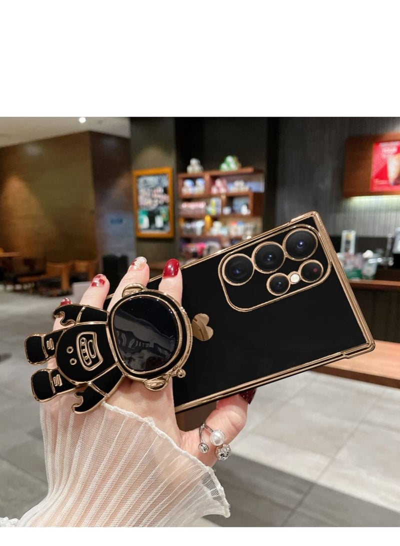 SYOSI 6D Plating Astronaut Hidden Stand Case Cover for Samsung Galaxy S23 Ultra Case  with Camera Cover Protection, Plating Glitter Soft TPU Spaceman Folding Bracket Phone Case(Black) - Image 4