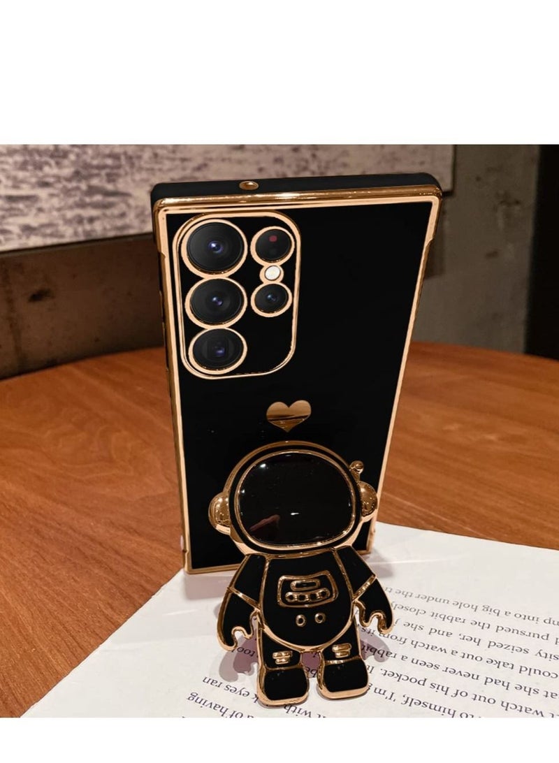 SYOSI 6D Plating Astronaut Hidden Stand Case Cover for Samsung Galaxy S23 Ultra Case  with Camera Cover Protection, Plating Glitter Soft TPU Spaceman Folding Bracket Phone Case(Black) - Image 2