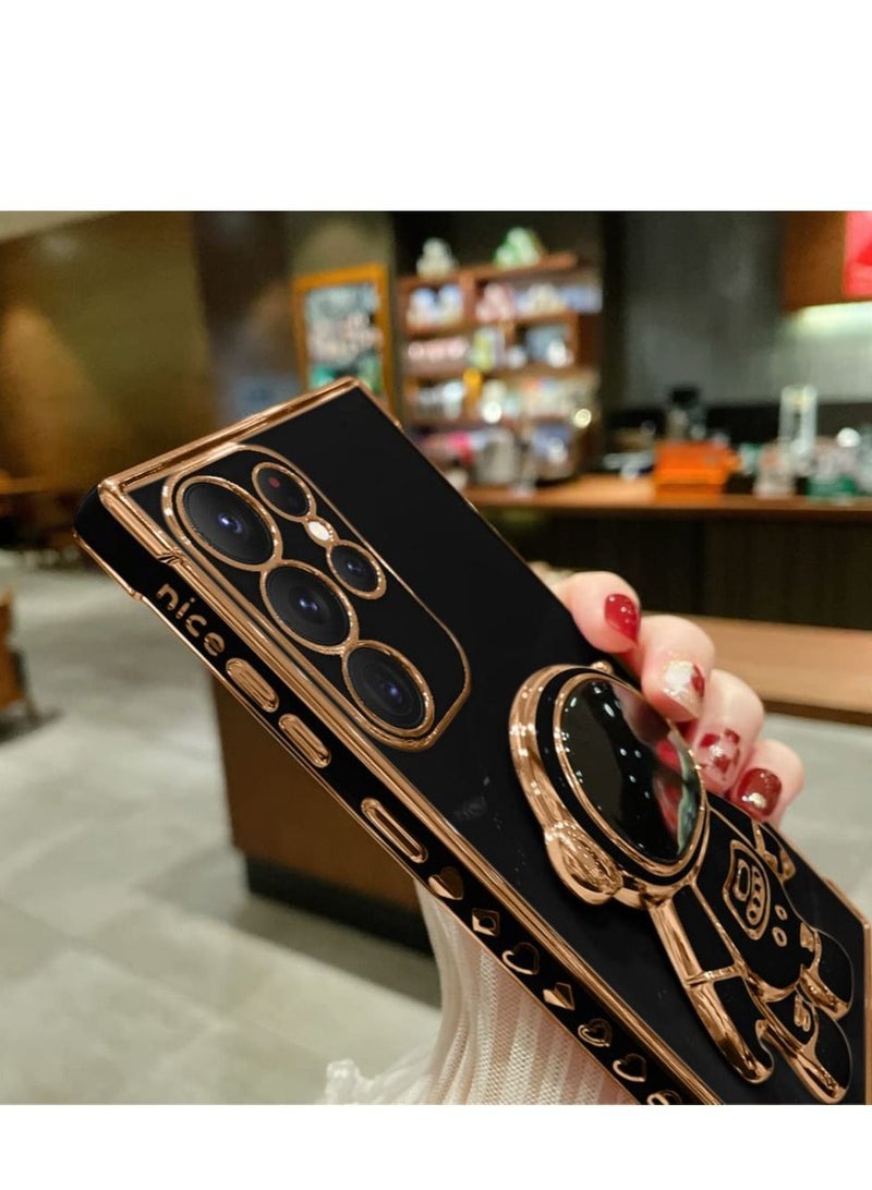 SYOSI 6D Plating Astronaut Hidden Stand Case Cover for Samsung Galaxy S23 Ultra Case  with Camera Cover Protection, Plating Glitter Soft TPU Spaceman Folding Bracket Phone Case(Black) - Image 5