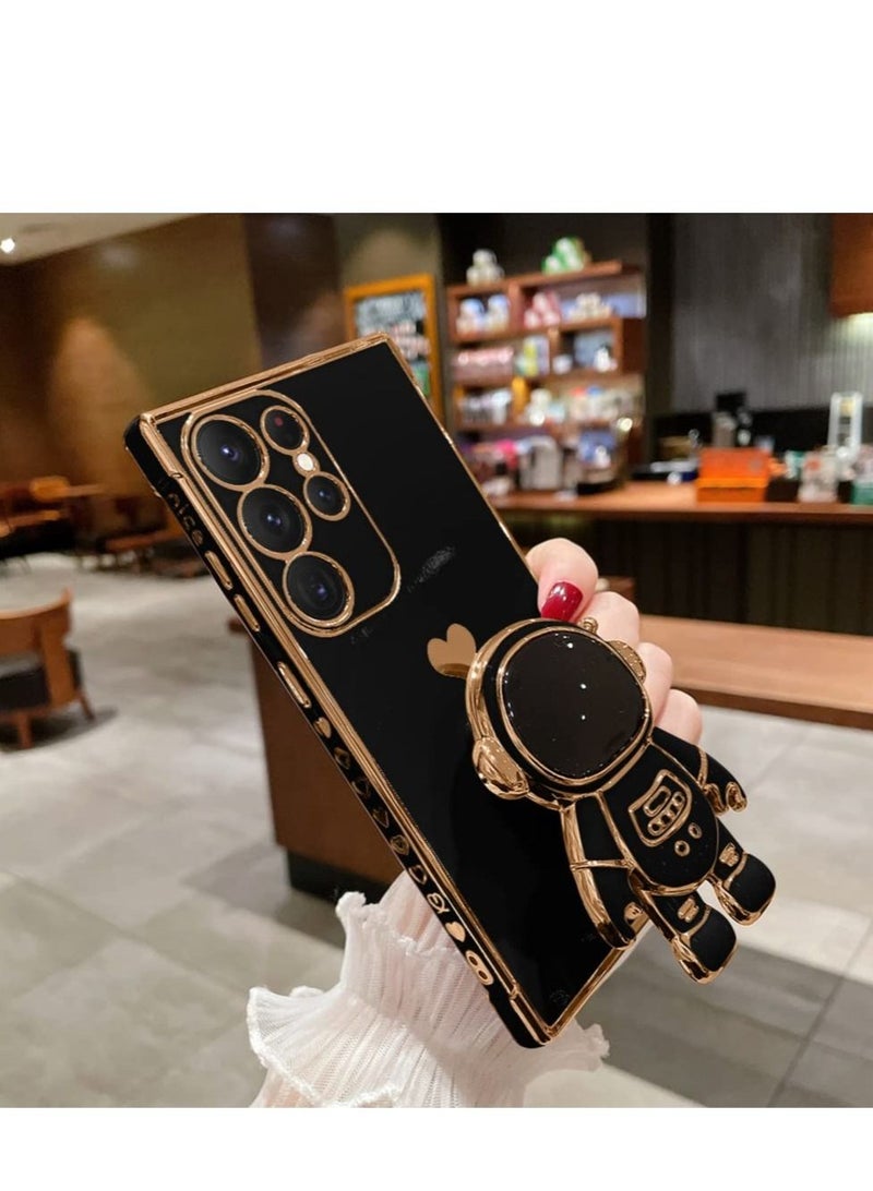 SYOSI 6D Plating Astronaut Hidden Stand Case Cover for Samsung Galaxy S23 Ultra Case  with Camera Cover Protection, Plating Glitter Soft TPU Spaceman Folding Bracket Phone Case(Black) - Image 3