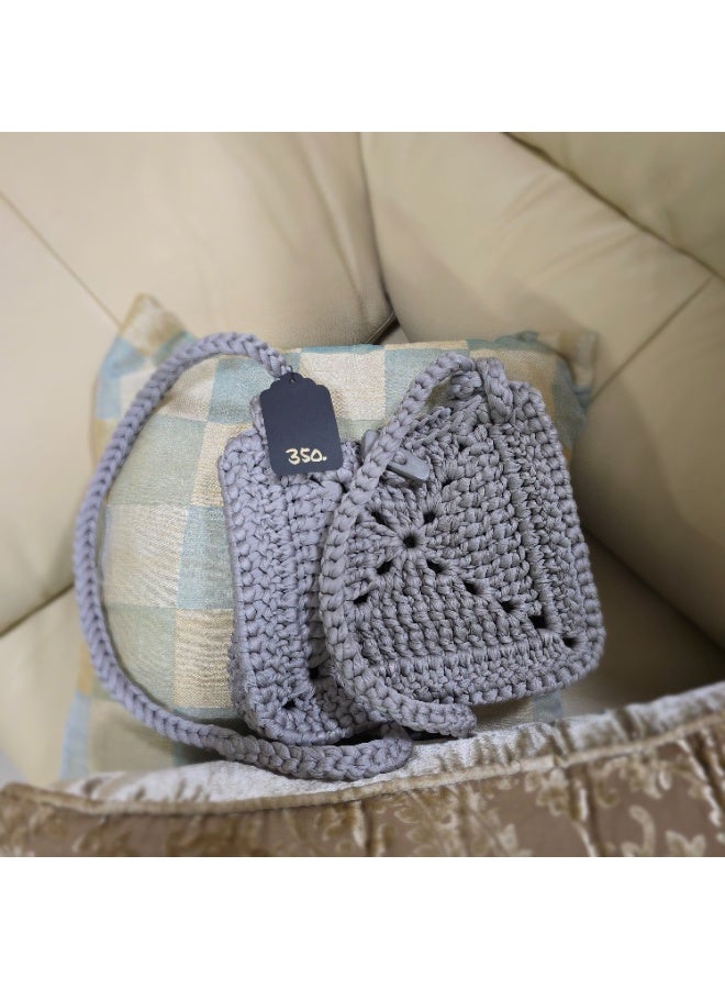 RandSac Gray Crochet Mini Handbag with Button Closure - Image 4
