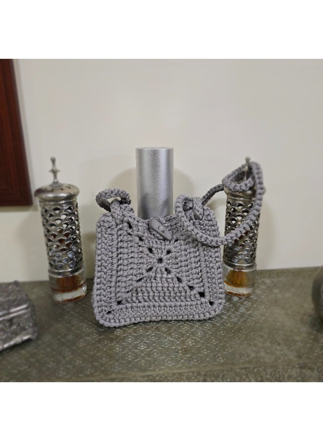 RandSac Gray Crochet Mini Handbag with Button Closure - Image 2