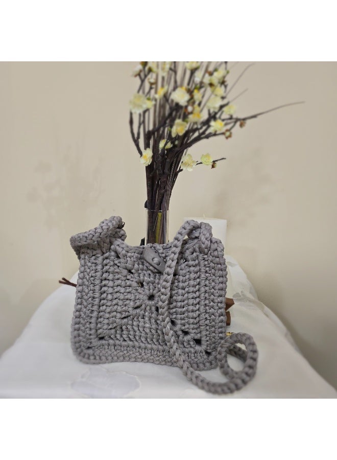 RandSac Gray Crochet Mini Handbag with Button Closure - Image 3