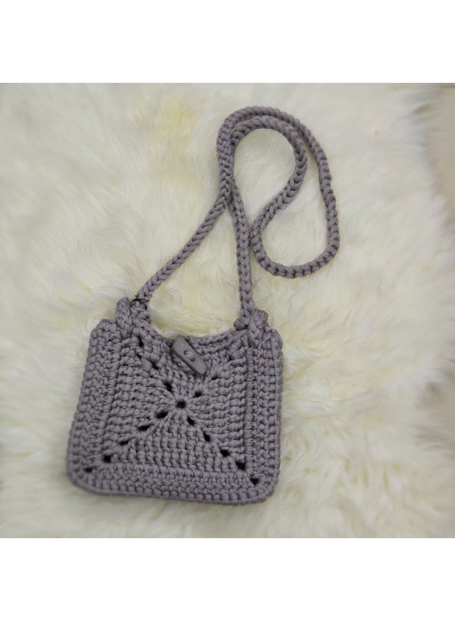 RandSac Gray Crochet Mini Handbag with Button Closure - Image 1