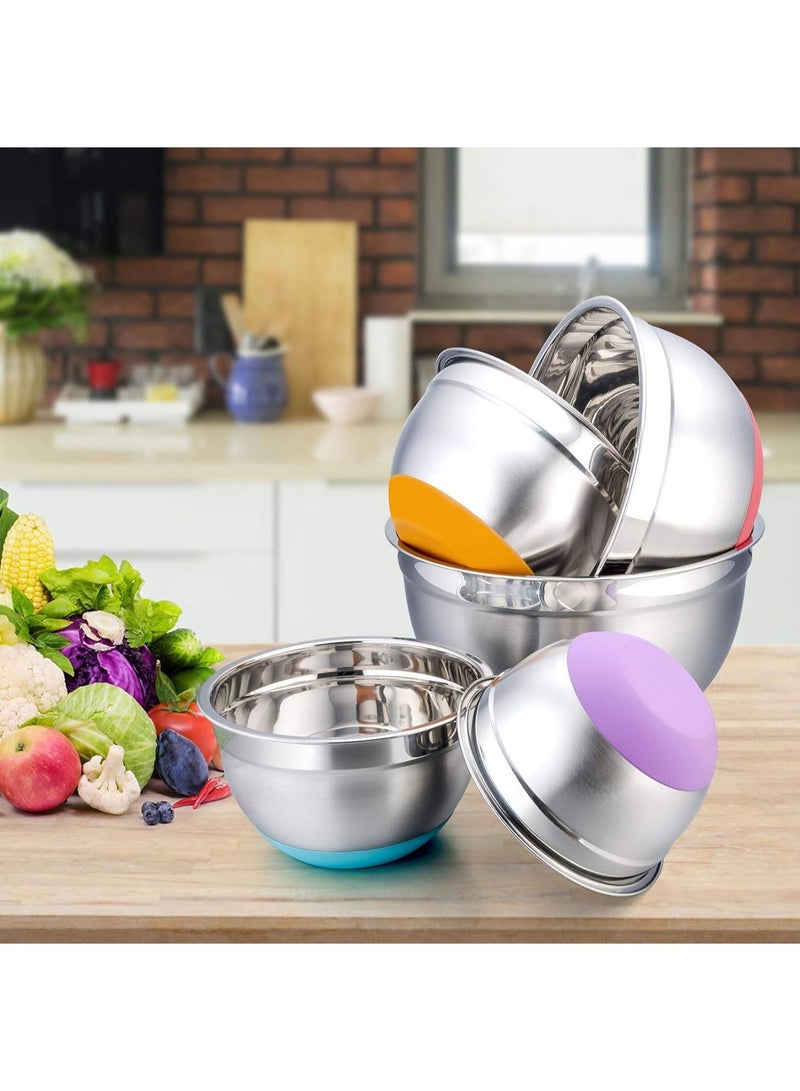 DubaiGallery Mixing Bowl Set, 5-Piece Stainless Steel Salad Bowl Set with Lid and Silicone Base for the Kitchen, Multifunctional, Stackable, Dishwasher Safe - Image 3