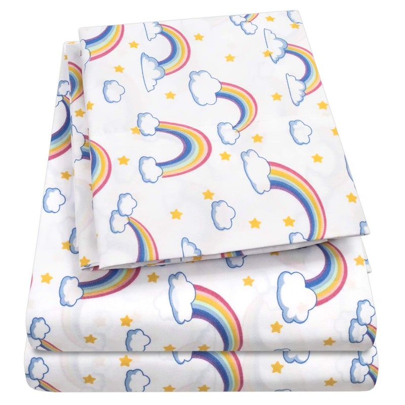 Sweet Home Collection 1500 Supreme Kids Bed Sheet Collection  Fun Colorful and Comfortable Boys and Girls Toddler Sheet Sets  Deep Pocket Wrinkle Free Soft and Cozy Bedding  Full Rainbows  - Image 1