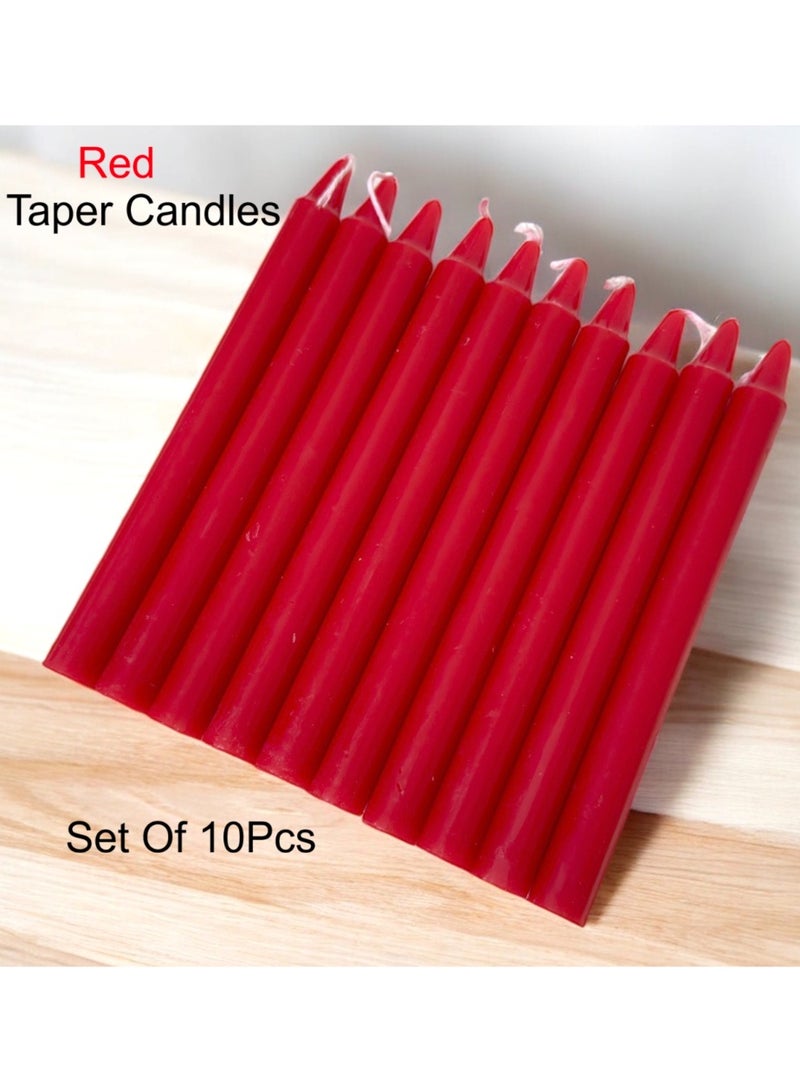 Taper Candles Red Color 10Pcs Long Candles 1.8cm Round x 19cm Long Unscented Candles - Image 2