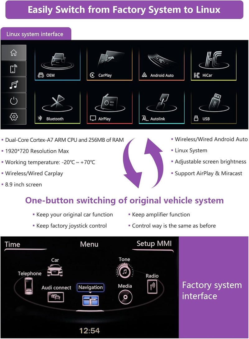 NINETOM 8.9 inch Touchscreen Wireless CarPlay Android Auto Multimedia Car Radio Receiver for Audi Q5 (2009-2017) - Image 2