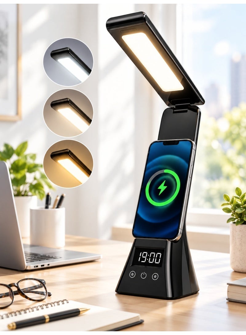 ميفيدو مصباح مكتبي ذكي قابل للطي بتقنية LED، مصباح طاولة لاسلكي الشحن لحماية العين، مصباح قراءة محمول للطلاب للدراسة والاستخدام المنزلي والمكتبي - Image 3
