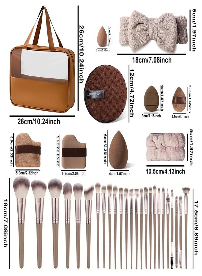 HGHDBT 40Pcs Brown Makeup Brushes Set Professional with Case Premium Synthetic for Blush Foundation Eye Shadow Concealer Powder Eye & Face Make up Brush Kit with Beauty Blender Sponge Set Tools - Image 5