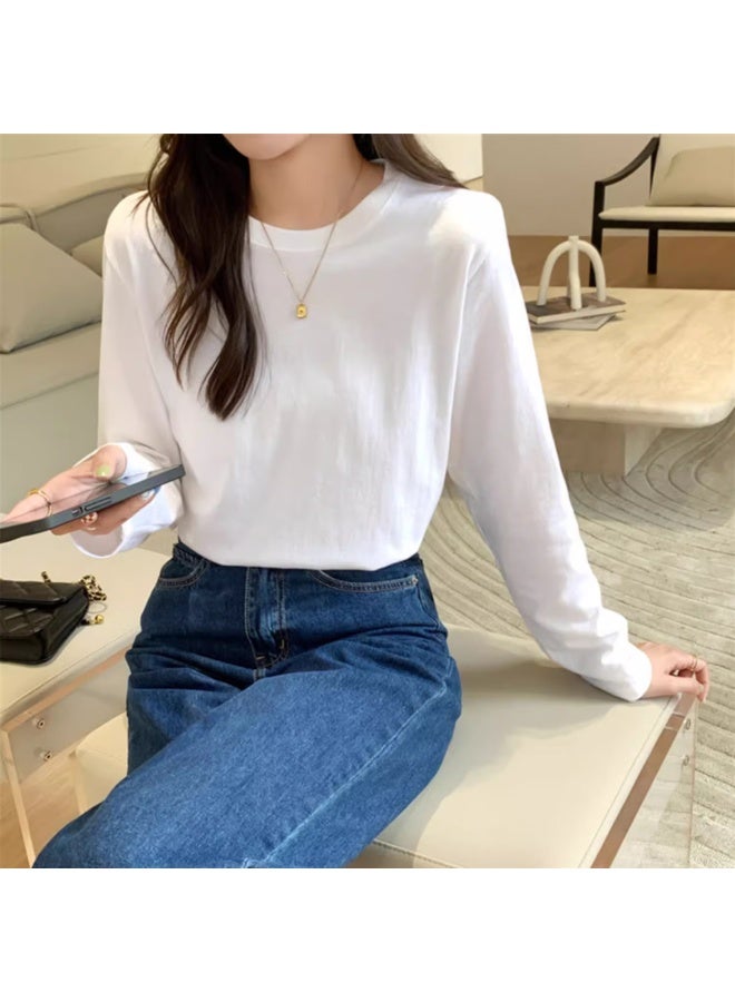 Nome Women's Long Sleeve T-shirt Spring Autumn Winter Loose Fit Basic Shirt Casual Top White L - Image 3