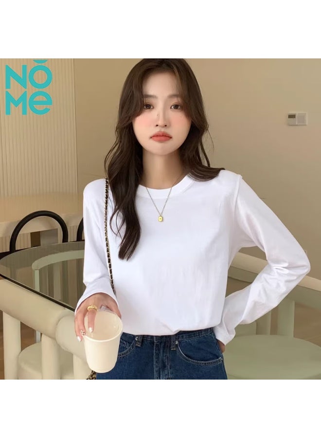 Nome Women's Long Sleeve T-shirt Spring Autumn Winter Loose Fit Basic Shirt Casual Top White L - Image 1