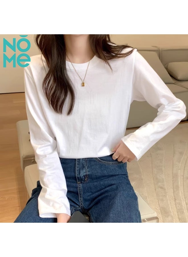 Nome Women's Long Sleeve T-shirt Spring Autumn Winter Loose Fit Basic Shirt Casual Top White L - Image 2
