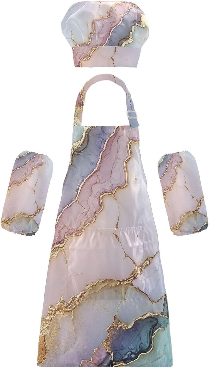 Kids Apron Set Comfy Marble Blush Neutral Child Apron with Pockets for Kids Gifts 3-12 Years Old - Image 1
