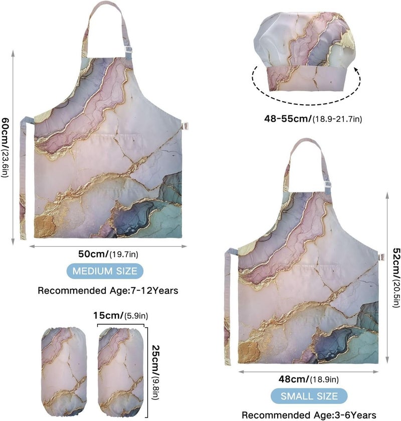 Kids Apron Set Comfy Marble Blush Neutral Child Apron with Pockets for Kids Gifts 3-12 Years Old - Image 3