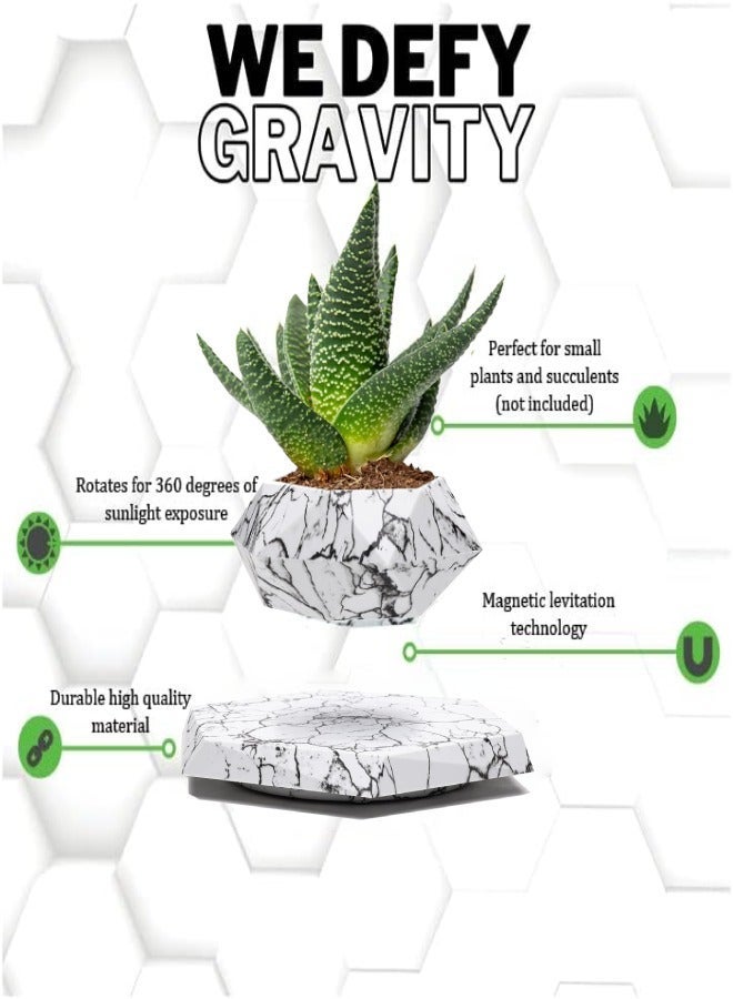 دراكسون وعاء نبات دراكسون الرفع العائم للنباتات الصغيرة. ارفع مستوى المساحة لديك باستخدام وعاء النبات العائم - هدية مذهلة لديكور المنزل والمكتب (رخام) - Image 3