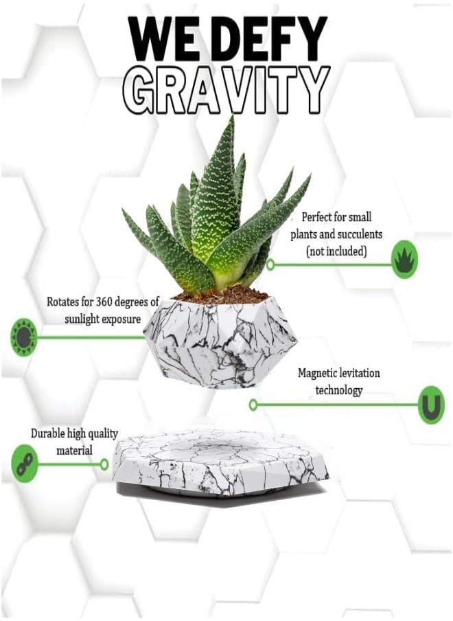 Draxon Draxon Levitating Plant Pot Floating Hanging Planter for Small Plants. Elevate Your Space Level with The Floating Plant Pot – Stunning Home and Office Decor Gift (Marbel)  - Image 2