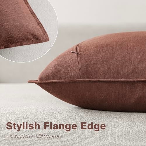 Foindtower Pack of 2 Decorative Linen Soild Throw Pillow Covers Soft Accent Euro Cushion Case Boho Farmhouse Pillowcase for Chair Couch Sofa Bedroom Living Room Home Decor 16 x 16 Inch Rust Red - Image 3