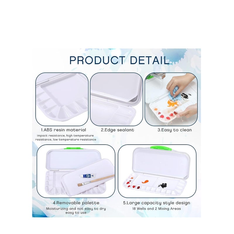 Zikra 2 Pcs Airtight Folding Watercolor Palette with 18 Wells and 2 Mixing Areas Plastic Paint Palette with Lid Gouache Palette Paint Pallet Fold Paint Tray for Artist Painter Painting Travel - Image 2