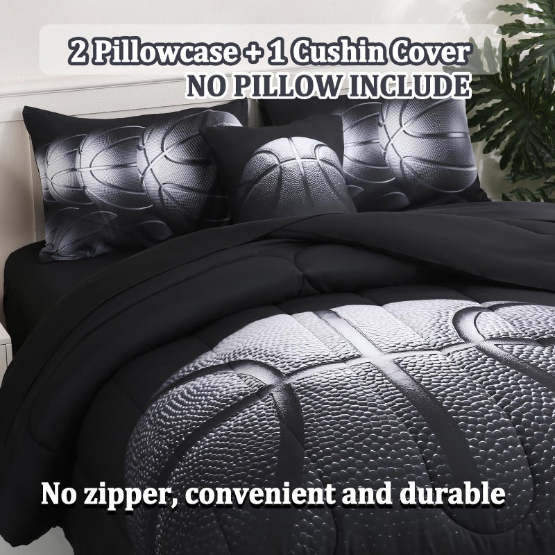 Tasselily 6 Pcs Basketball Full Bedding Sets for Boys,Basketball Sports Black Full Size Comforter Set with Sheets for Kids Teens - Image 5
