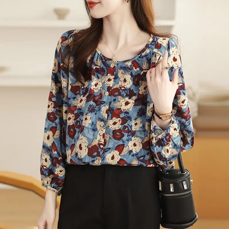 TOPLOT Women's Shirt Top | Elegant Floral and Artistic Prints for a Stylish Look | Long Puffed Sleeves for a Trendy Touch | Stylish Available in Pack of 2 (5233_2XL_Blue) - Image 2