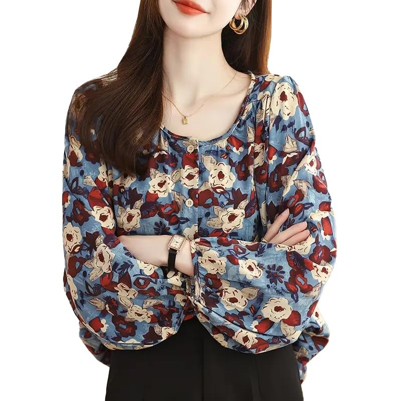TOPLOT Women's Shirt Top | Elegant Floral and Artistic Prints for a Stylish Look | Long Puffed Sleeves for a Trendy Touch | Stylish Available in Pack of 2 (5233_2XL_Blue) - Image 5