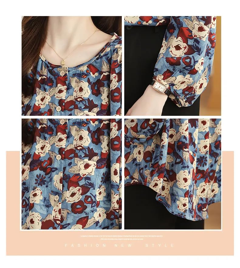 TOPLOT Women's Shirt Top | Elegant Floral and Artistic Prints for a Stylish Look | Long Puffed Sleeves for a Trendy Touch | Stylish Available in Pack of 2 (5233_2XL_Blue) - Image 4