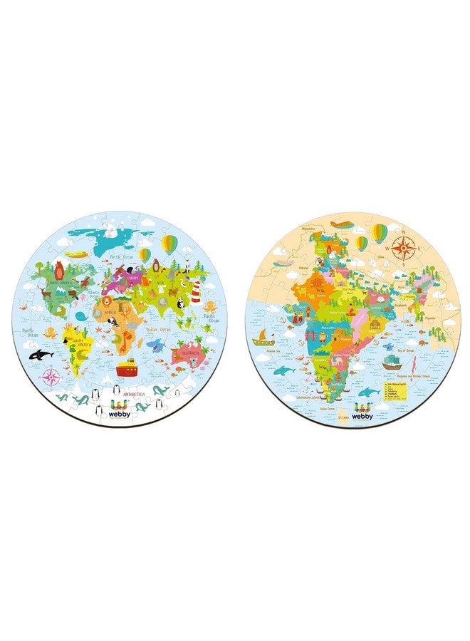 Webby Combo of Amazing India Map and World Map Jigsaw Floor Puzzle | 60 Pcs with 4 Double Sided Flashcards with Each Puzzle (Set of 2) - Image 2