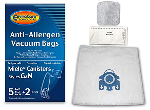 EnviroCare Replacement Allergen Vacuum Cleaner Dust Bags made to fit Miele AirClean 3D Canisters Style GN 5 Pack with 2 Filters - Image 4