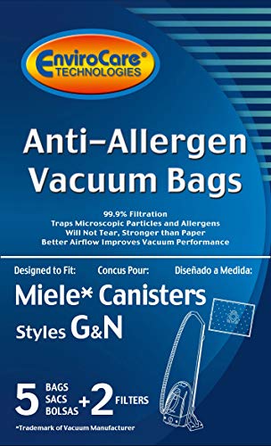 EnviroCare Replacement Allergen Vacuum Cleaner Dust Bags made to fit Miele AirClean 3D Canisters Style GN 5 Pack with 2 Filters - Image 2