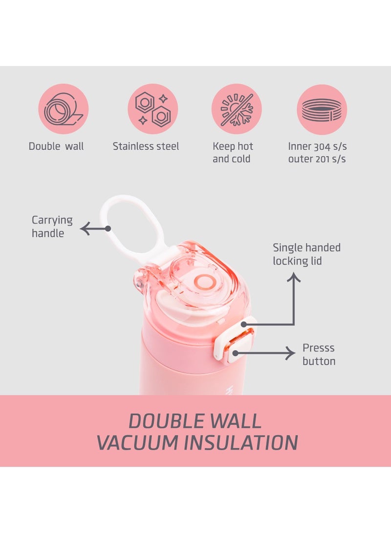 Eazy Kids Double Wall Insulated Travel Water Bottle - Pink, 550 Ml  - Image 5