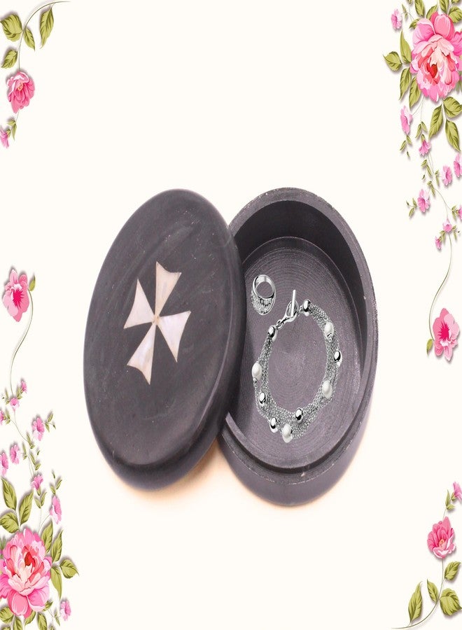 SANDSTERS VR SOURCING Round Black Marble Box with Inlay Work | Handcrafted Marble Jewelry/Trinket Box | Decorative Storage Box for Home & Gifting - Image 4