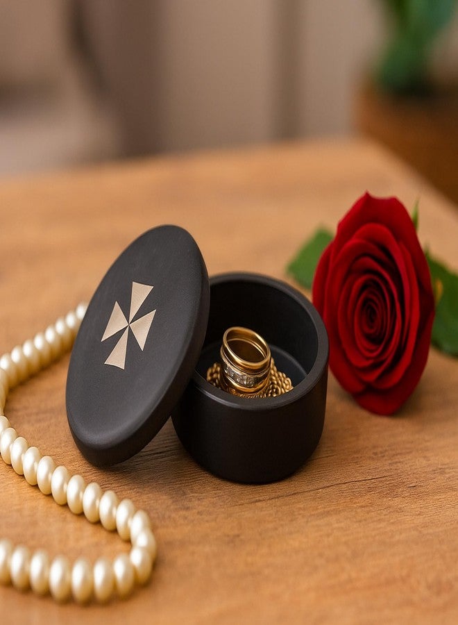 SANDSTERS VR SOURCING Round Black Marble Box with Inlay Work | Handcrafted Marble Jewelry/Trinket Box | Decorative Storage Box for Home & Gifting - Image 1