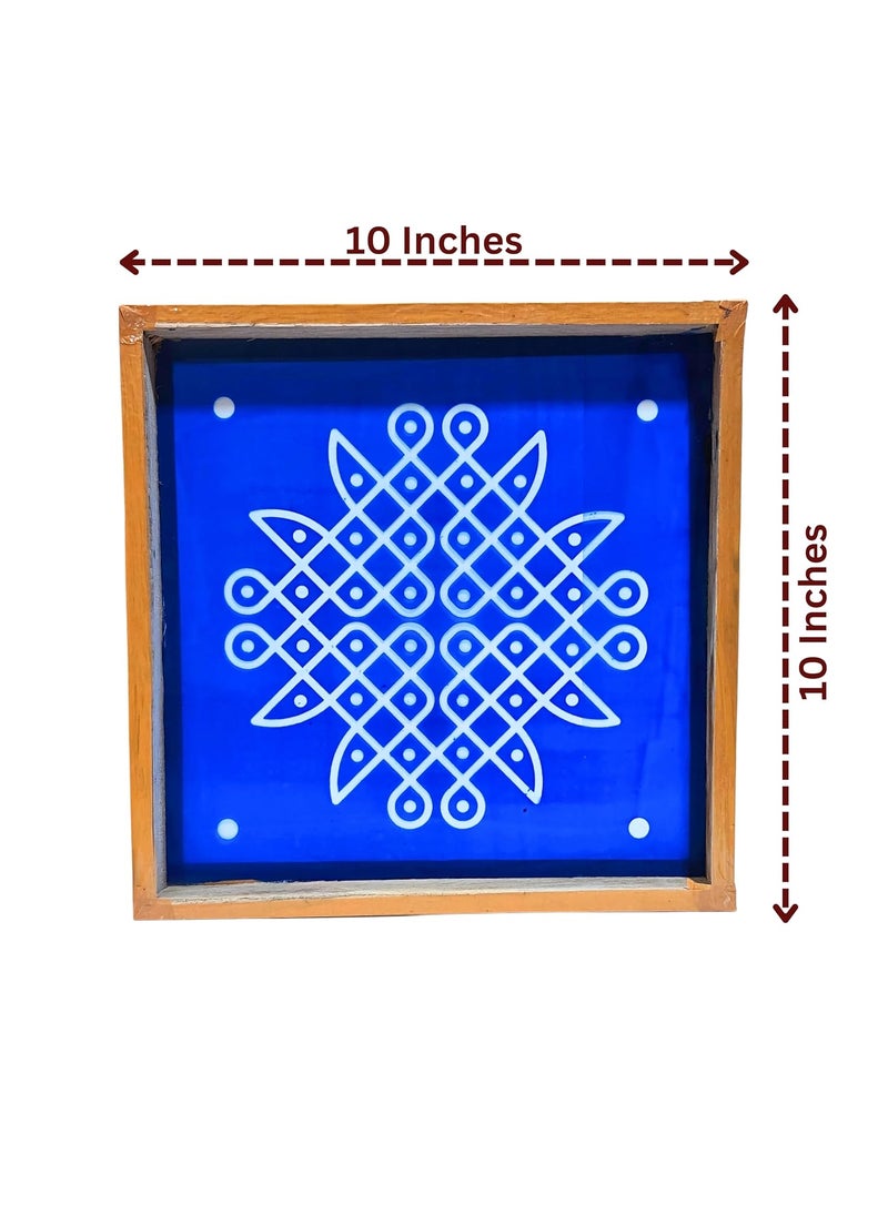 anciently Anciently Kambi Kolam Rangoli Stencil Wooden(Design 6), Rangoli Stencil Wooden, Rangoli Sacha Wooden, 1 Piece (10x10 Inches)  - Image 3