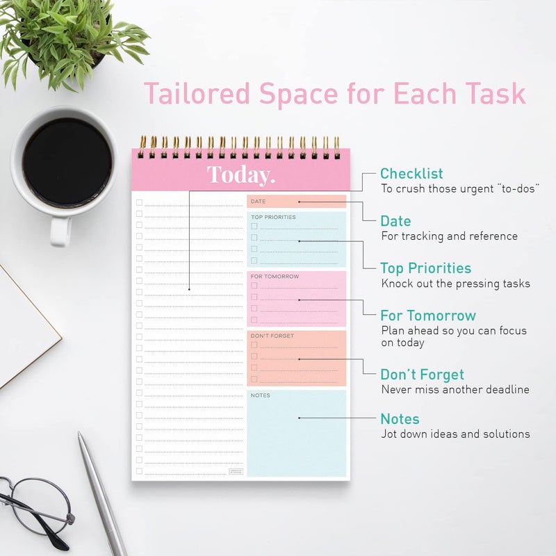 Sweetzer & Orange Daily & Weekly To Do List Notepad â€“ Undated Work Planner & Organizer with Wish List Section, 52-Sheet Coiled Task Pad for Productivity â€“ PINK To Do List Notebook for Work - Image 4