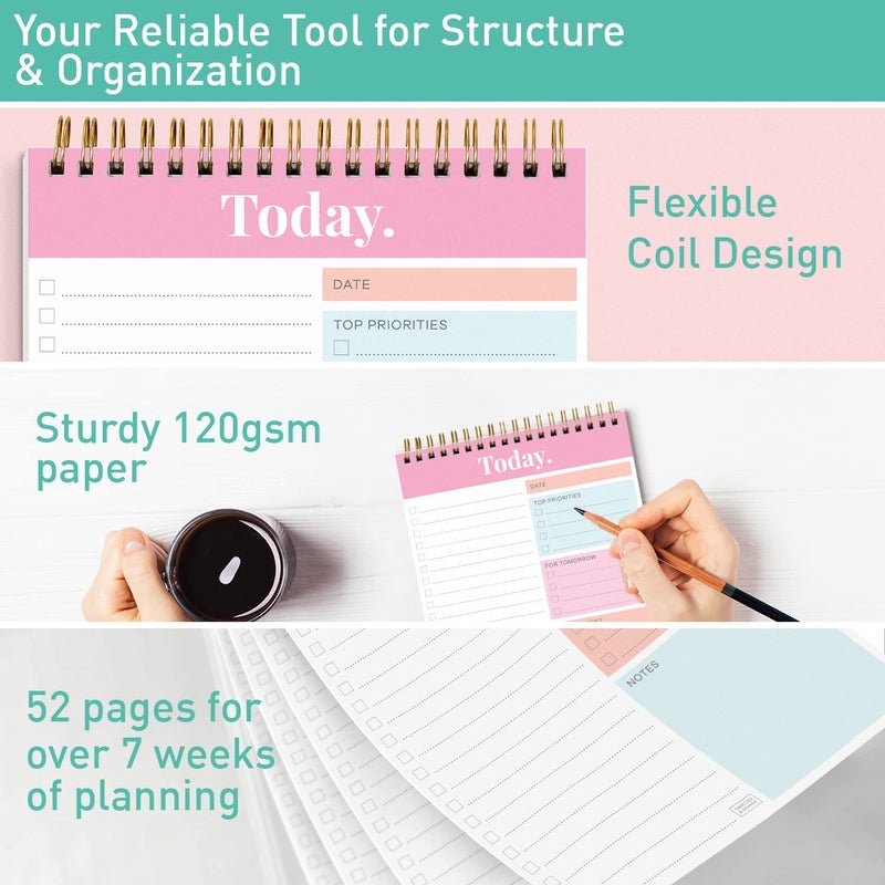Sweetzer & Orange Daily & Weekly To Do List Notepad â€“ Undated Work Planner & Organizer with Wish List Section, 52-Sheet Coiled Task Pad for Productivity â€“ PINK To Do List Notebook for Work - Image 3