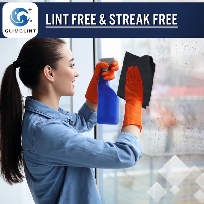 GLIMGLINT Black Microfiber Cleaning Cloth,150PK Reusable Cleaning Rags,Highly Absorbent Shop Rags Bulk,All-Purpose Car Cleaning Towels for TV Screen, Kitchen, Bathroom, Restaurant, Garage, 14"X12" - Image 5