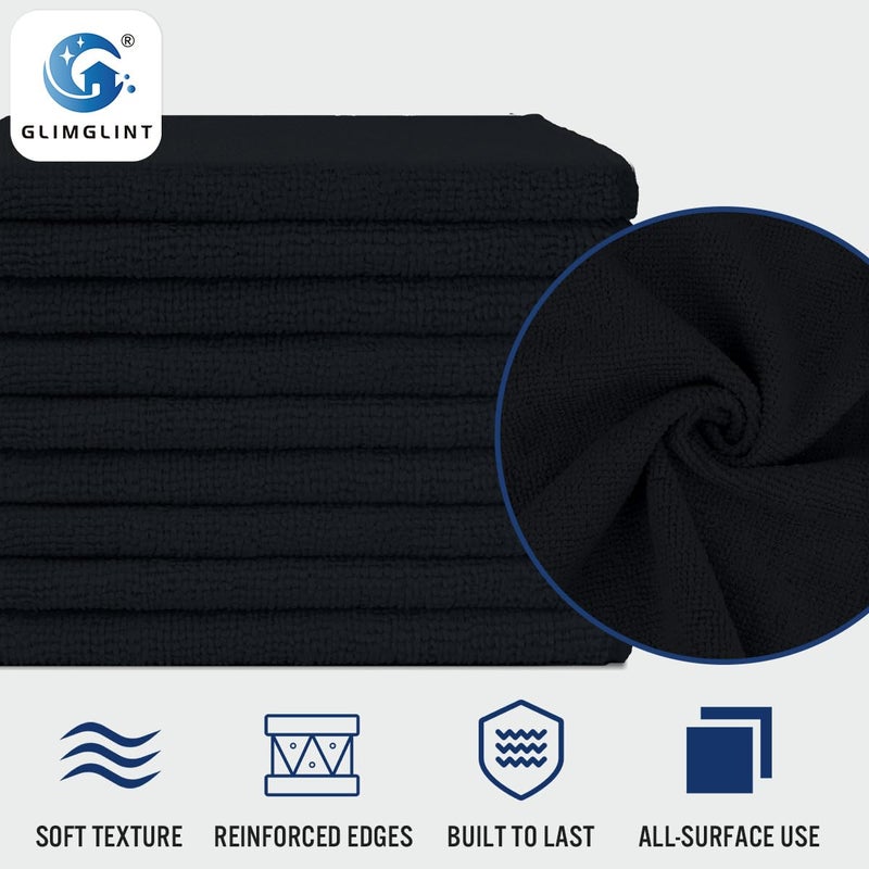 GLIMGLINT Black Microfiber Cleaning Cloth,150PK Reusable Cleaning Rags,Highly Absorbent Shop Rags Bulk,All-Purpose Car Cleaning Towels for TV Screen, Kitchen, Bathroom, Restaurant, Garage, 14"X12" - Image 3