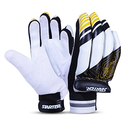 STARTER Cricket Batting Gloves for Right Handed Batsmen with Cotton Palm for Beginners-Youth, Ideal for Leather Cricket Ball - Image 1