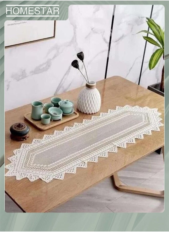 HOMESTAR White Lace Vintage Tablecloth Hollow Embroidered Table Runner Crochet Lace Table Cloth for Table Decoration Wedding Reception  - Image 1